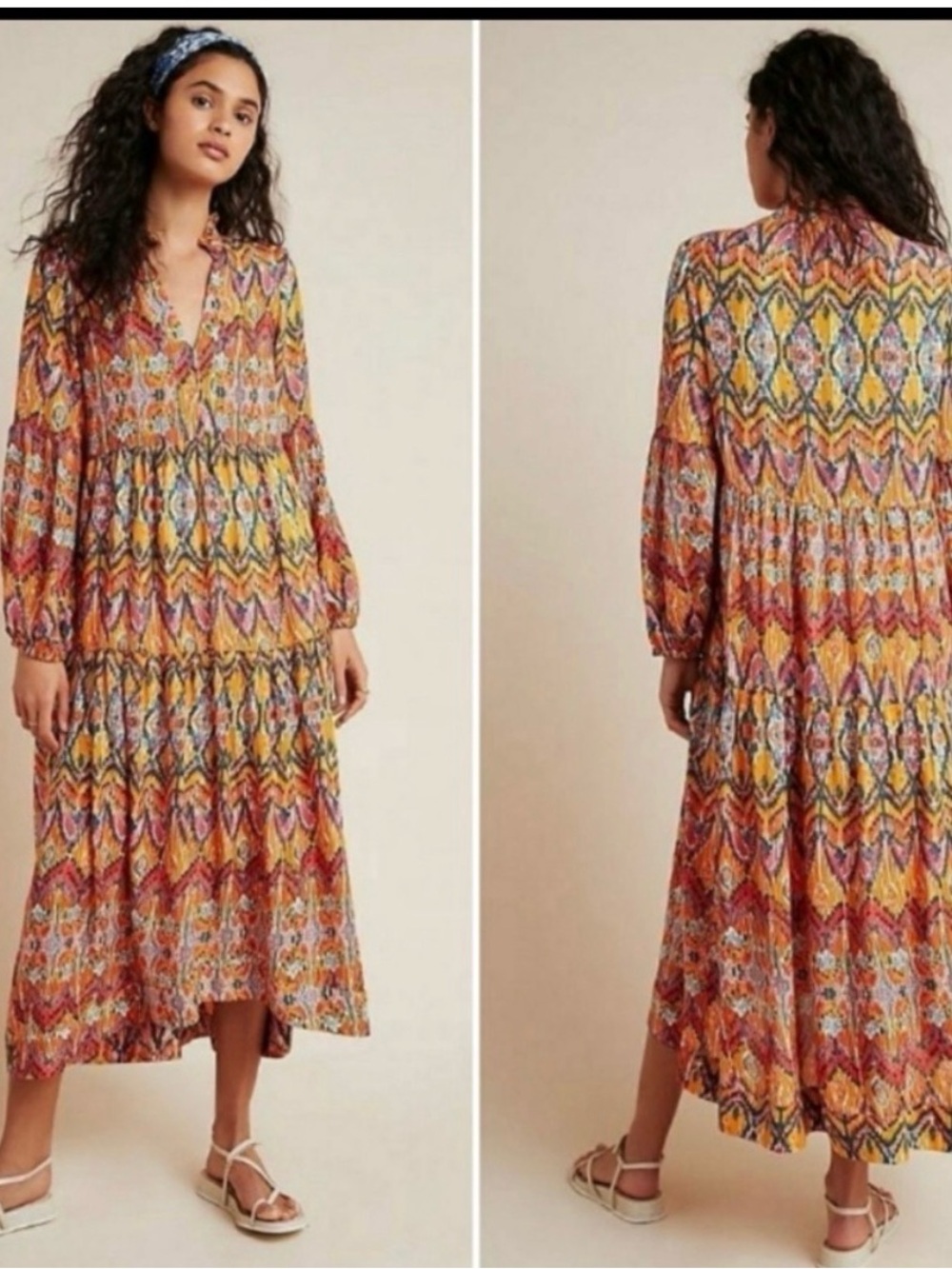 Maeve by Anthropologie- Boho Printed Tiered Maxi Dress - Yellow Multi